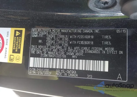 2015 Lexus Rx 350 z USA, uszkodzony, nr VIN 2T2BK1BA5FC325199